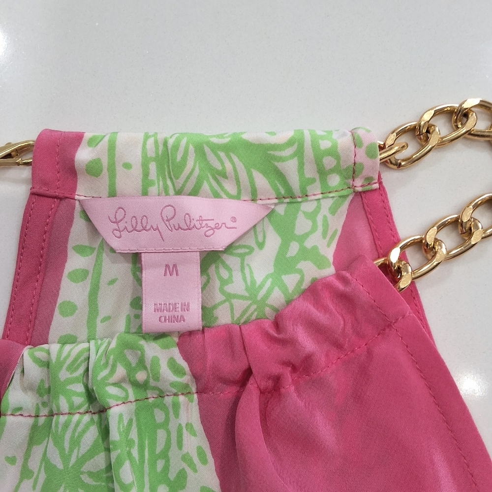 Lilly Pulitzer~Women Riviera Hotty Pink Day Breakers Tank Top~Silk~Lime Green~M - Picture 3 of 7